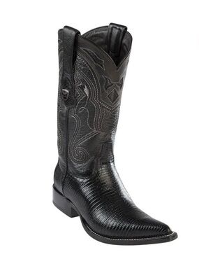 Wild West Boots Lizard-Texture Pointed Cowboy Boots - Black